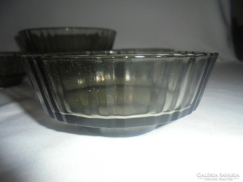 Smoke-colored glass compote set - large bowl + six small bowls