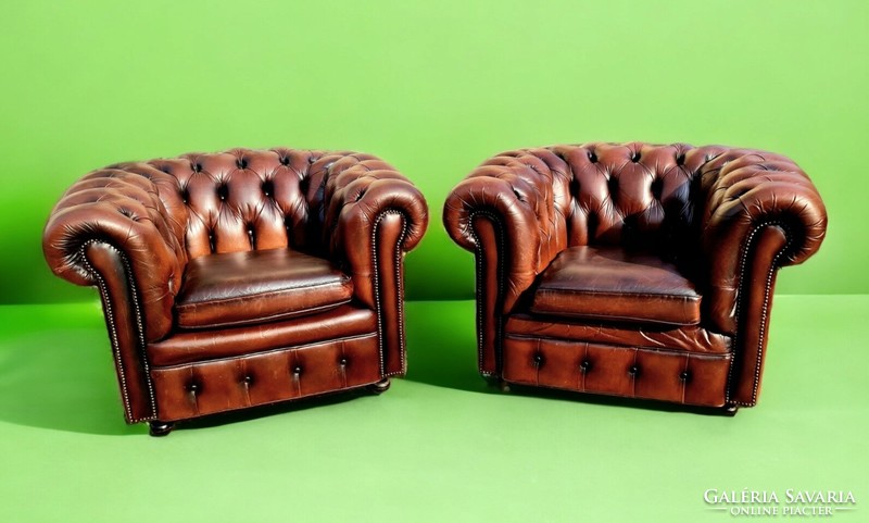 A758 original English chesterfield leather club armchairs