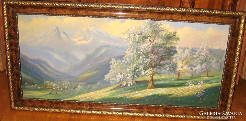 Leopold kudernatsch: Austrian Alps monumental antique oil painting