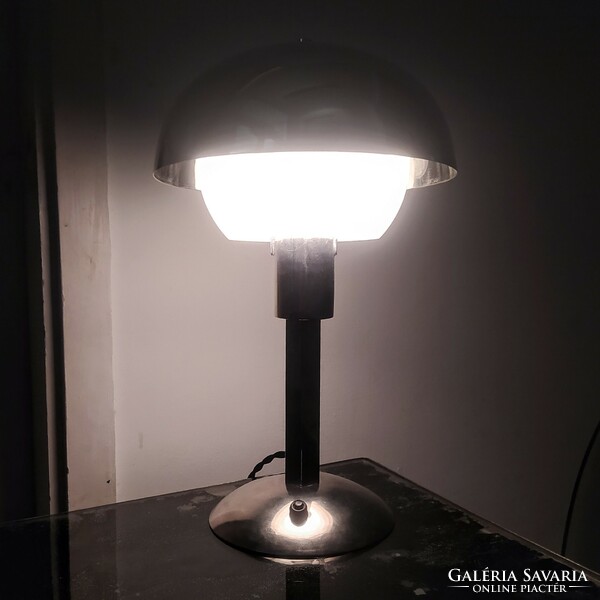 Art deco - Bauhaus nikkelezett, dupla ernyős asztali lámpa felújítva - Lampart