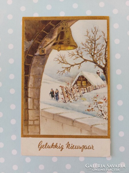 Régi képeslap karácsonyi levelezőlap havas táj harang