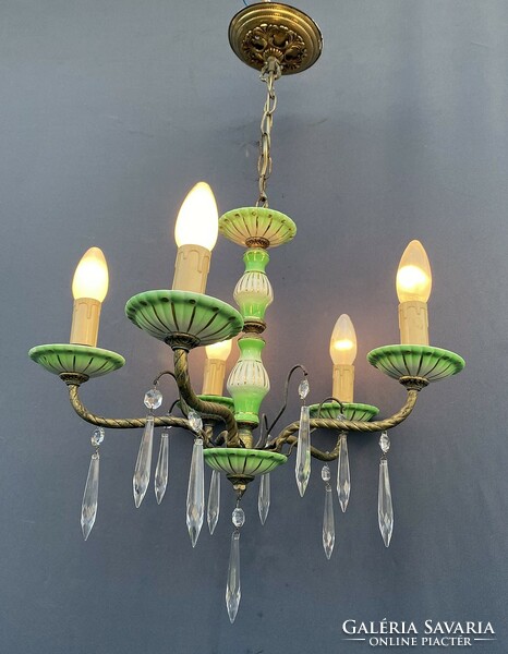 Green crystal chandelier.