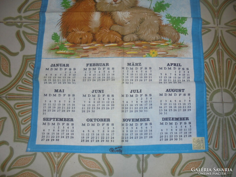 Retro textil falinaptár 1993 - cica, kutya - akár születésnapra
