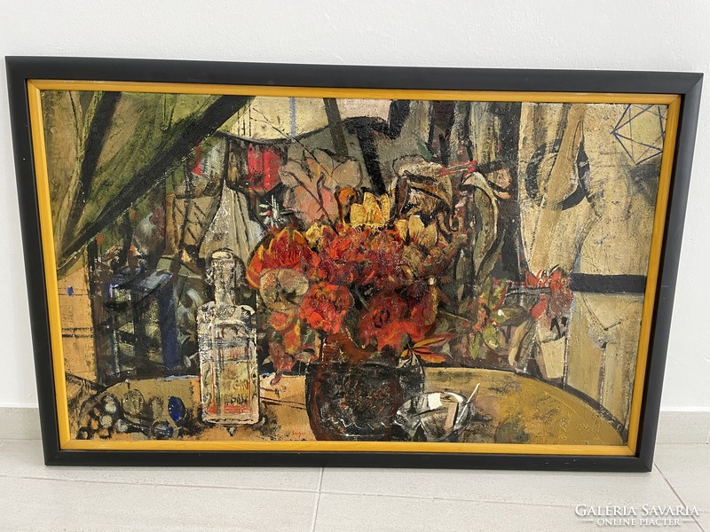 Sugár Gyula absztrakt avantgard csendélet festmény modern retro mid century