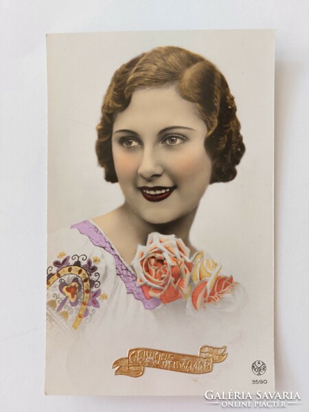 Old postcard 1940 photo postcard lady