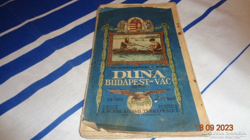 Danube - Budapest - Vác water sports map 33 km. From the 1930s, Hungarian royal cartography