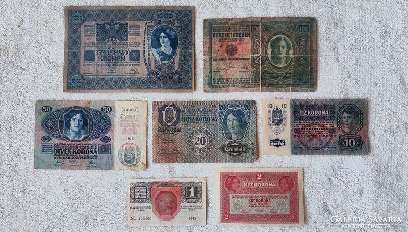 OMM Korona sor (1902-1918) – 1, 2, 10, 20, 50, 100, 1000 DÖ (aUNC-F) | 7 db bankjegy