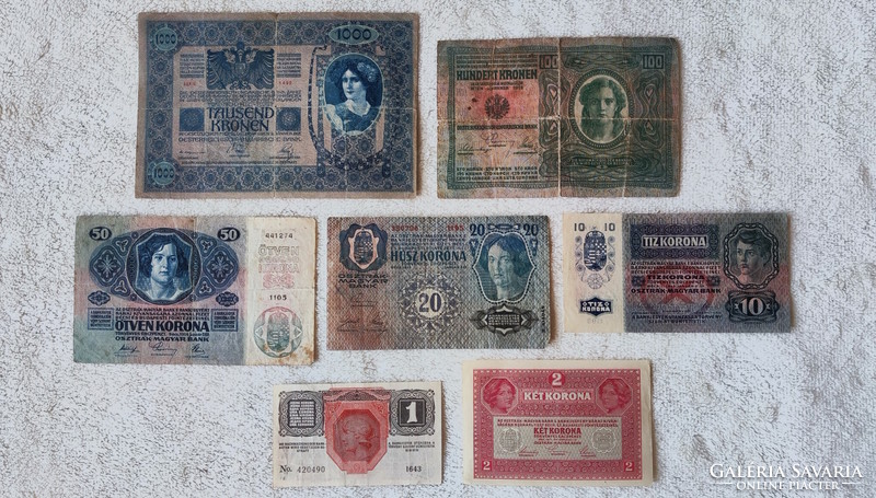 Omm crown series (1902-1918) – 1, 2, 10, 20, 50, 100, 1000 dö (aunc-f) | 7 banknotes