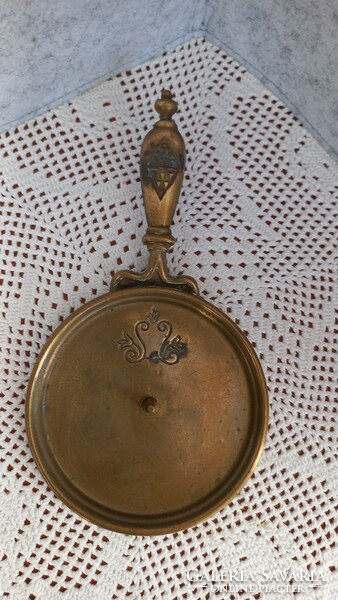 Very old, brass, walking candle holder, length: 21.5 cm, diameter: 12 cm, weight 280 gr.