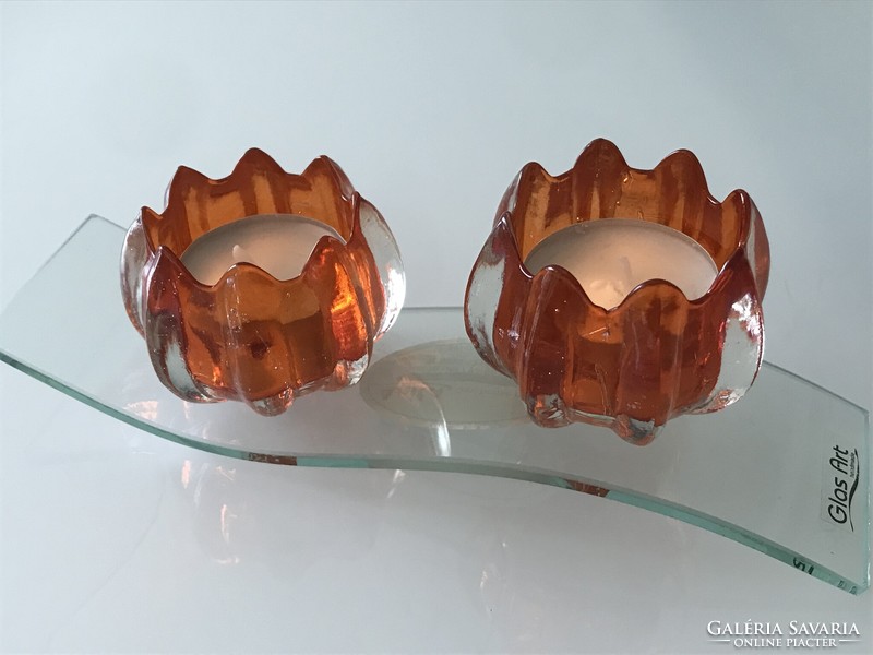 Kézműves üveg mécsestartó bimbó formájú , színezett üveggel, 20 cm