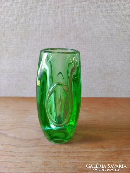Retro Czech glass vase. Sklo union. A rare green color