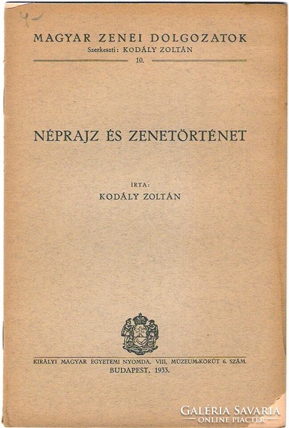 Kodály Zoltán: Néprajz és Zenetörténet  1933