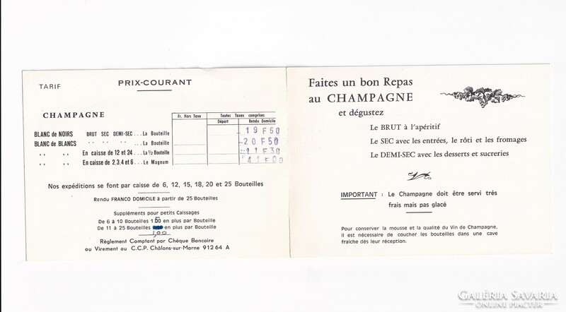 Champagne Daniel Lallement pezsgő árjegyzék és rendelési karton (Francia)