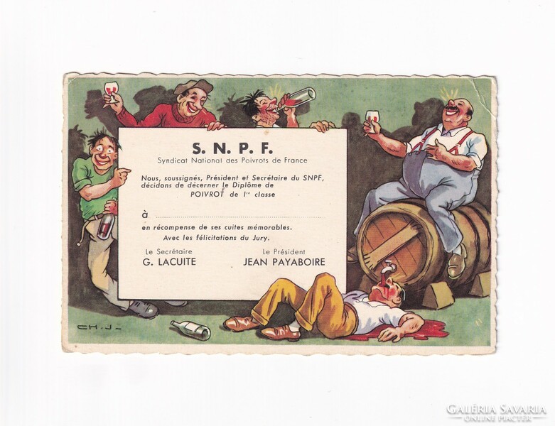Humorous French wine advertising postcard