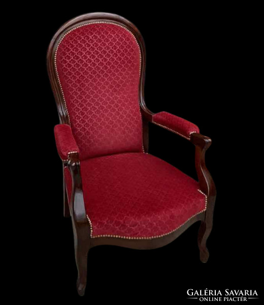 Antique neo-baroque walnut upholstered armchair