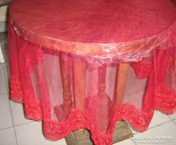 Beautiful elegant red rose tulle tablecloth with lacy edges