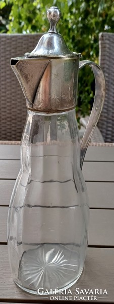 Beautiful antique carafe with lid, decanter with silver type blown glass art deco art deco