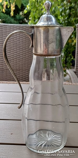 Beautiful antique carafe with lid, decanter with silver type blown glass art deco art deco