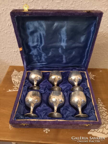 Beautiful old silver-plated goblet set, boxed (6 pcs.)
