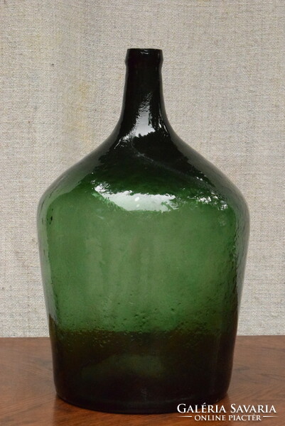 Antique green glass balloon with air bubbles, demison, glass bottle 41 x 24 cm