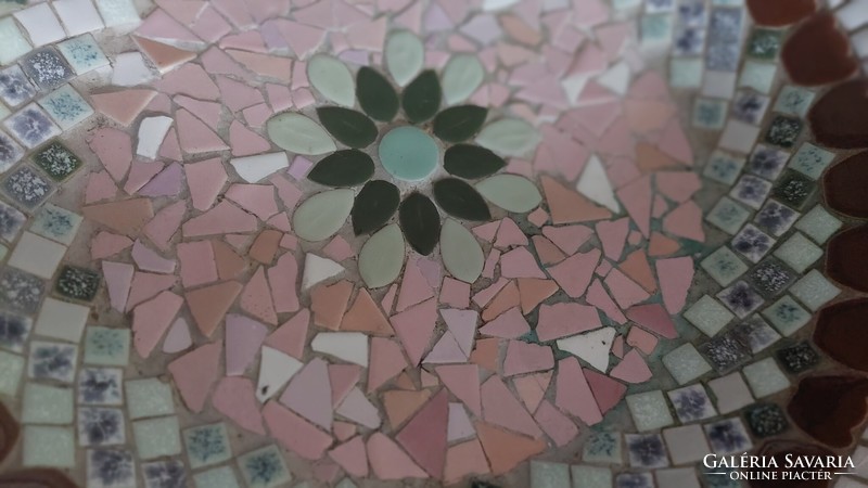 Régi fém mozaikos gyümölcs tál, kézműves tál