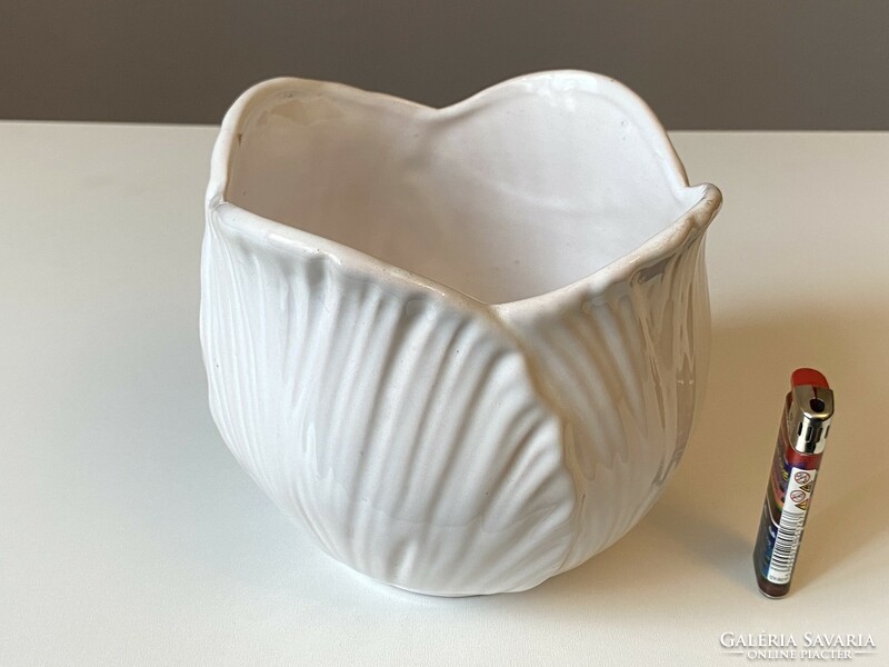 Flower petals white glazed ceramic bowl