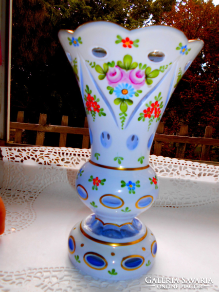 Überfrangos csiszolt,kézzel festett váza 20,5 cm