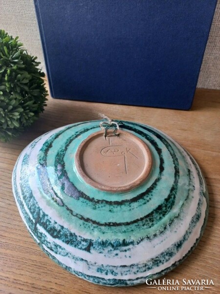 István Gádor ceramic wall plate. Turquoise