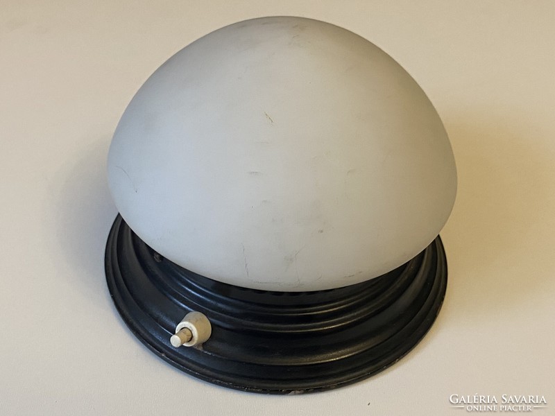 Antique round wall lamp black iron and matte glass shade with a matte tip