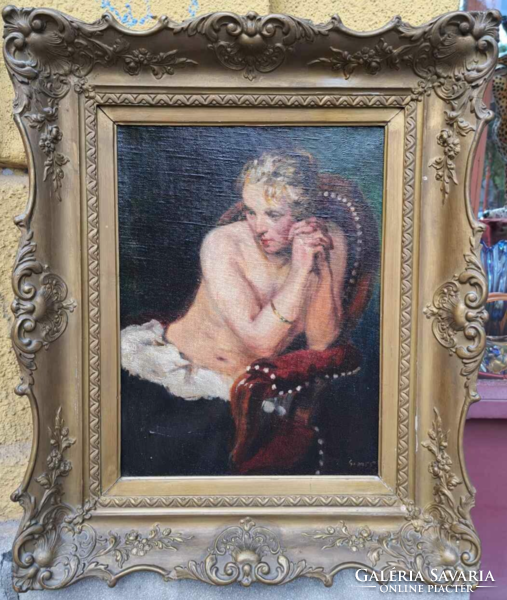 RITKA TÉMA! Eredeti, szignált Gimes Lajos (1886 Miskolc -1945 Buchenwald) női akt festmény