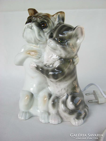 Retro ... Porcelain lamp dog and cat are two good friends