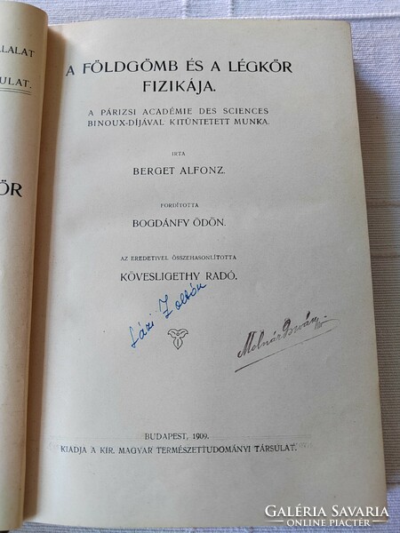 Alfonz Berget: the physics of the globe and the atmosphere. - Out. Hungarian term. Can. Comrade. 1910