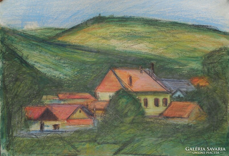 István Mizsei: crayon landscape, 1963, 42 x 29 cm