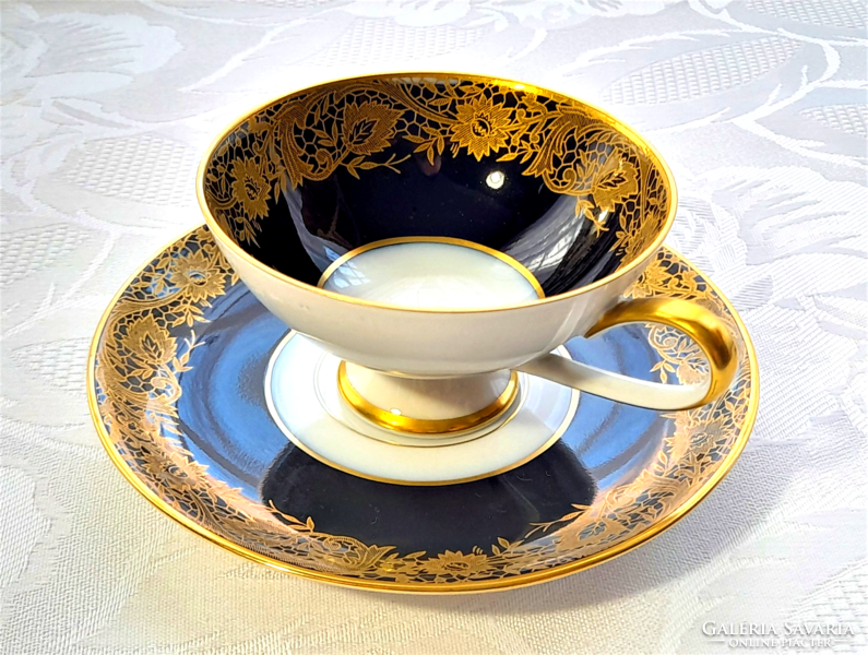 Antique, special midnight blue-gold, empire-style mocha cup and saucer