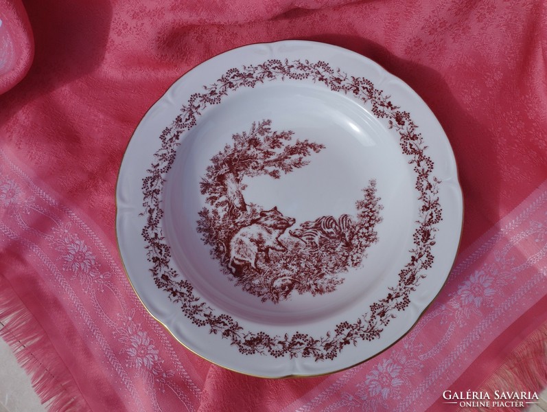 Antik német porcelán, vaddisznós mély tányér