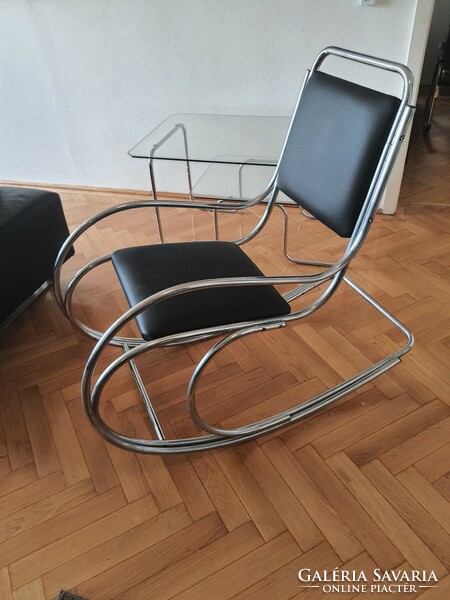 Bauhaus chrome and leather rocking chair