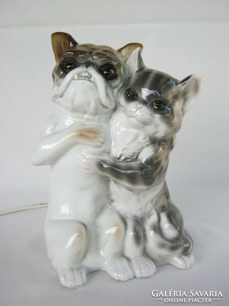Retro ... porcelán lámpa kutya és macska a két jó barát