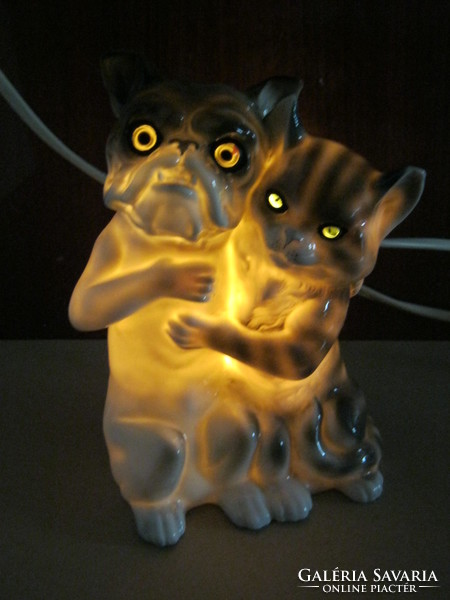 Retro ... porcelán lámpa kutya és macska a két jó barát