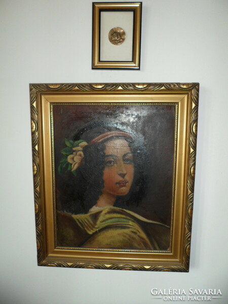 Lorizi Bazzani Torino 1891. Female portrait oil on canvas in a gilded frame
