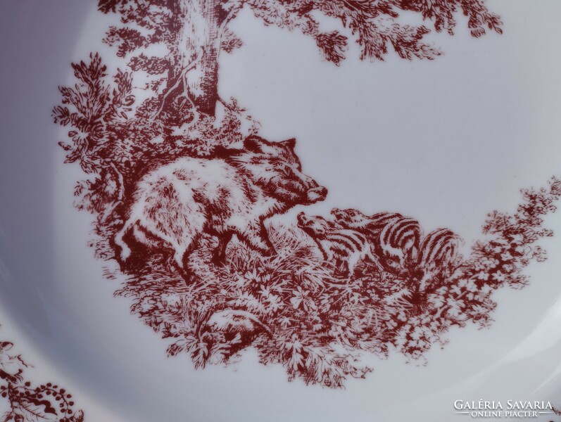 Antik német porcelán, vaddisznós mély tányér