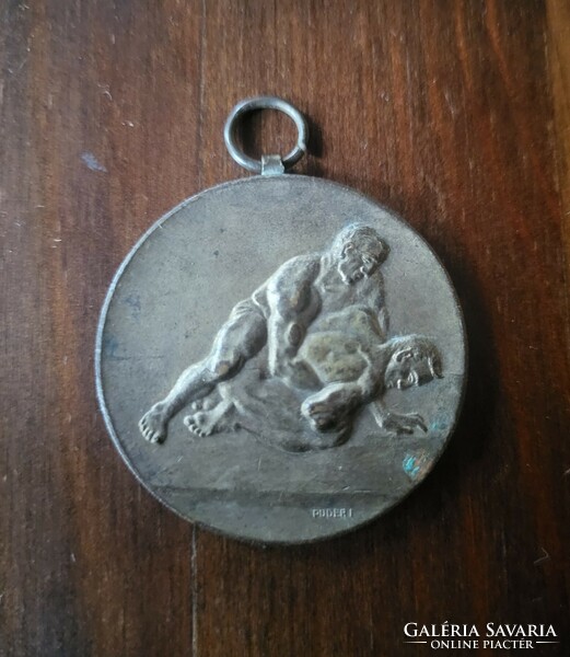 Marked (puder i.) István Pincés puder, birkózó medal, Hungarian post office sports association 1930