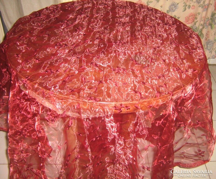 Pair of beautiful cherry burgundy vintage embroidered floral organza curtains
