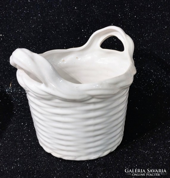 White vintage ceramic basket basket