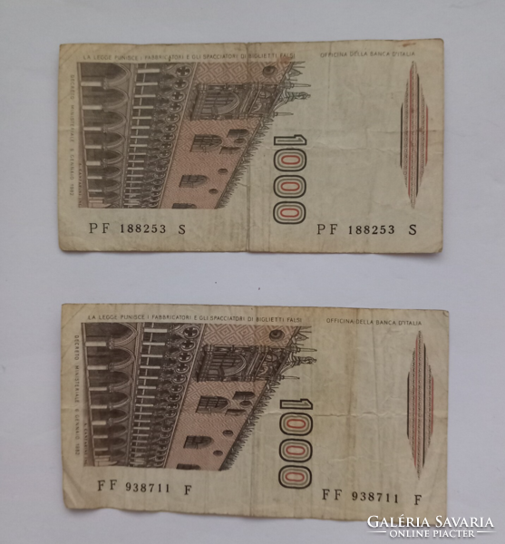 2 banknotes of 1000 (Italian) lira