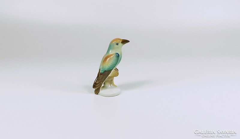 Herend, green songbird on a tree branch, hand-painted porcelain figure, flawless! (B148)