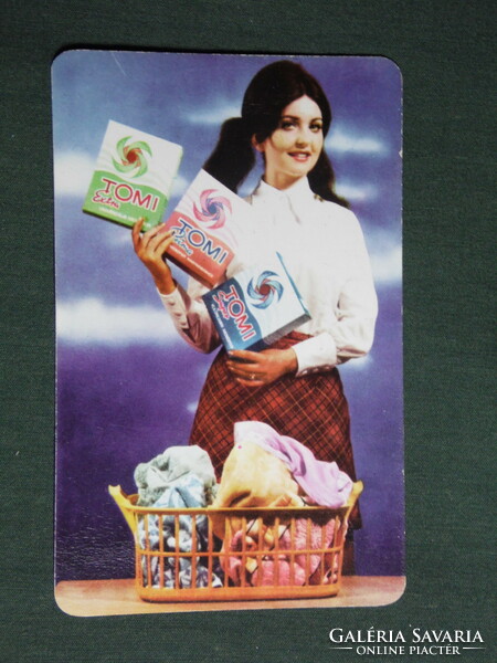 Card calendar, Tomi washing powder, Tiszament chemical works, Szolnok, erotic female model, 1970