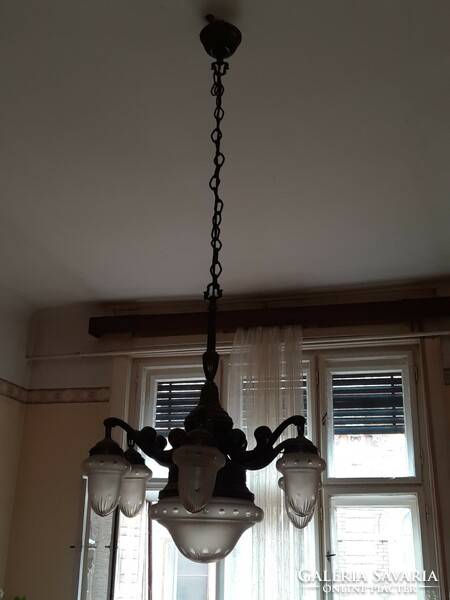 6-arm antique chandelier with polished shade