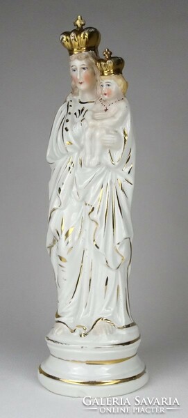 1P003 Antik nagyméretű Mária gyermekével porcelán szobor 32 cm