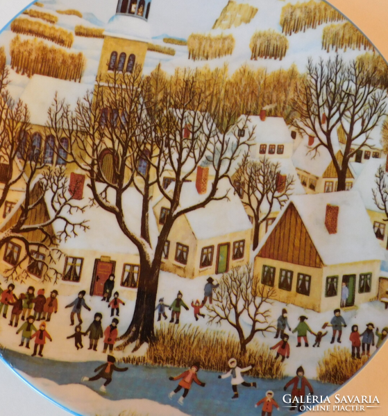 Schrinding Bavaria karácsonyi tányér bájos téli életképpel, 1979