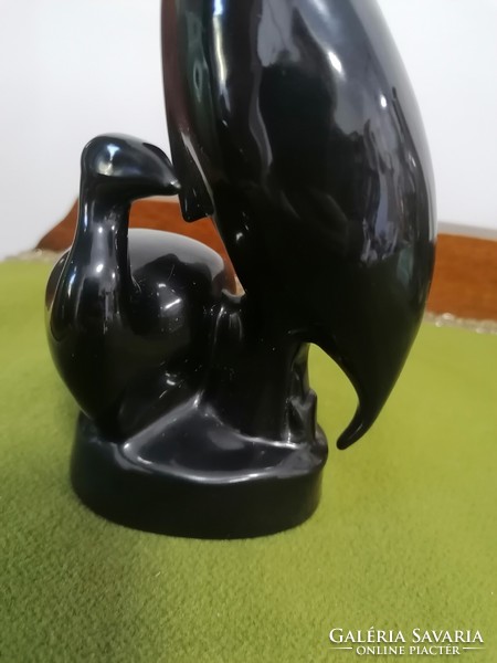 A pair of rare hóllóháza porcelain guinea fowls, black porcelain